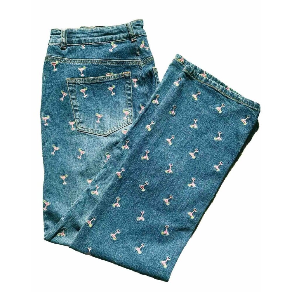 Preppy Lilly Pulitzer Margarita Glass (Cocktail) Embroidered Blue Jeans Pants